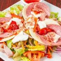 Antipasto Salad · Ham, salami, provolone, fresh mozzarella, prosciutto, with mixed salad.