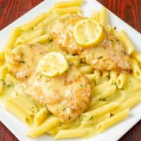 Chicken Francaise · Lemon butter sauce, white wine.