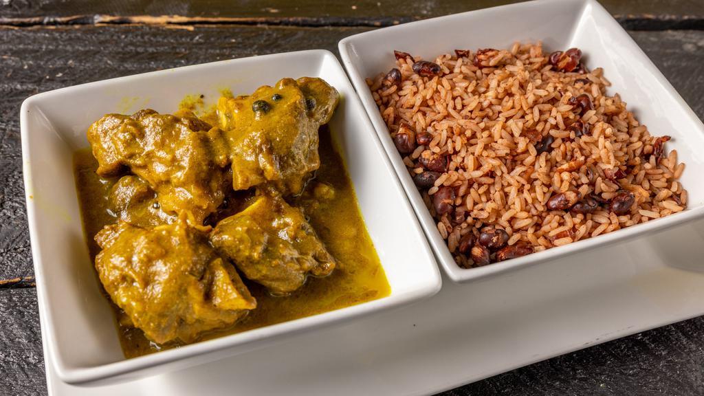Curried Goat · Medium chunks of goat meat are combined with herbs and spices and cooked in curry sauce.