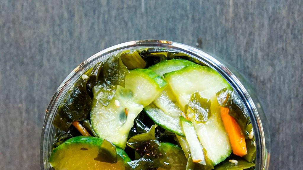 Seaweed Cucumber Salad · Fresh seaweed salad with cucumbers and carrots. Mixed with sesame rice vinegar dressing. VEGAN AND GLUTEN-FREE!