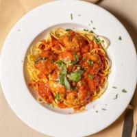 Spaghetti & Veal Meatballs · Fresh Tomato Basil Sauce.
