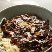 Jja Jang Myun · Black bean noodle. Ko-china noodles over stir-fried black bean paste with vegetable and choi...