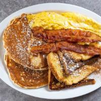 Mike'S Special Breakfast · (2) Hot Cakes (2) Slices of French Toast (2) Eggs (Any Style) with Choice of Meat - choice o...