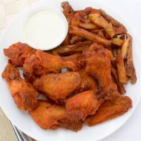 Buffalo Chicken Wing Platter · Our spicy chicken wings and legs, served with celery, carrots, and blue cheese dressing.