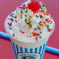 Birthday Bash Shake · Birthday cake ice cream blended with whole milk marshmallow sauce drizzle, rainbow sprinkles...