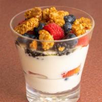 Berry Berry Parfait · Vanilla Greek yogurt with strawberries, blueberries, blackberries, raspberries, granola and ...