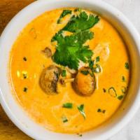 Tom Kha Gai Soup · Coconut milk based soup loaded with tender chicken and flavored with traditional spices and ...