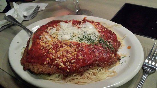 Veal Parmesan · Breaded veal cutlet topped with marinara sauce and melted mozzarella cheese. Served with your choice of pasta, potatoes or veggies on the side.