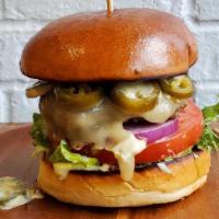 Crafted Pickled Jalapeño Burger · Quarter Pound Angus Beef - Pickled Jalapeño, Jalapeño Aioli, Monterey Cheese, Lettuce, Red O...