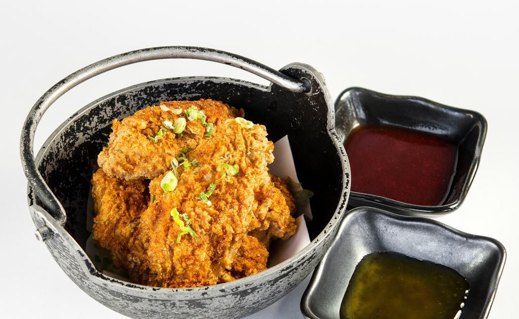 Blue Ribbon Fried Chicken Wings · Chili sauce and wasabi honey.