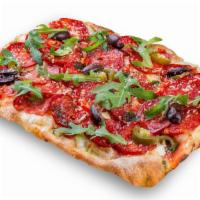 Square Pepperoni Jalapeño Pizza · Mouthwatering 14 inch square Cheese Pizza, packed with delicious pepperoni and fiery jalapeñ...