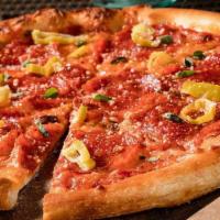 Pepperoni Pizza · Pepperoni, roasted banana peppers, mozzarella and fresh oregano