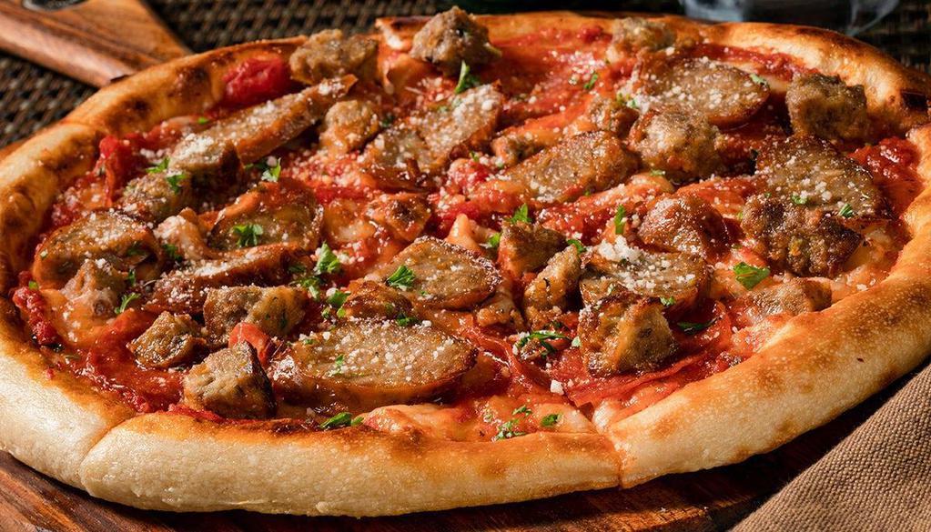 Sicilian Pizza · Italian sausage, pepperoni, diced beef & pork meatballs.