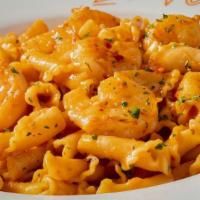 Shrimp Fra Diavolo · Campanelle pasta, spicy tomato cream sauce, lobster butter