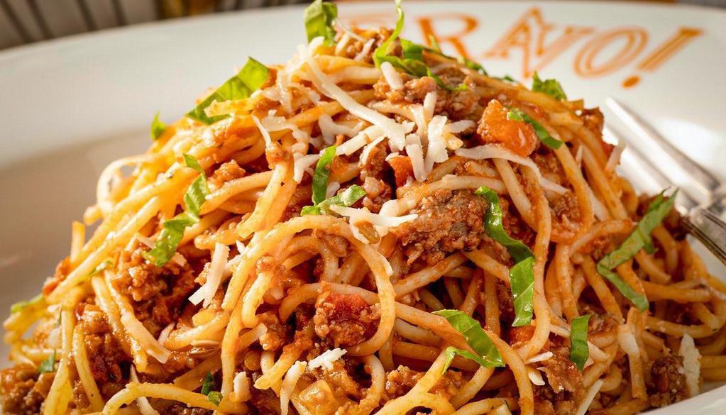 Spaghetti Bolognese · Ground beef & pork, red wine marinara.