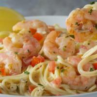 Shrimp Scampi · Sauteed shrimp, spaghetti, garlic crostini