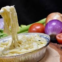 Fettuccine Alfredo · Served with white cream sauce. Served with Italian bread.