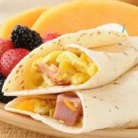 Classic Egg Wrap · Fresh boar's head ham, two eggs, cheese & home fries inside wrap.