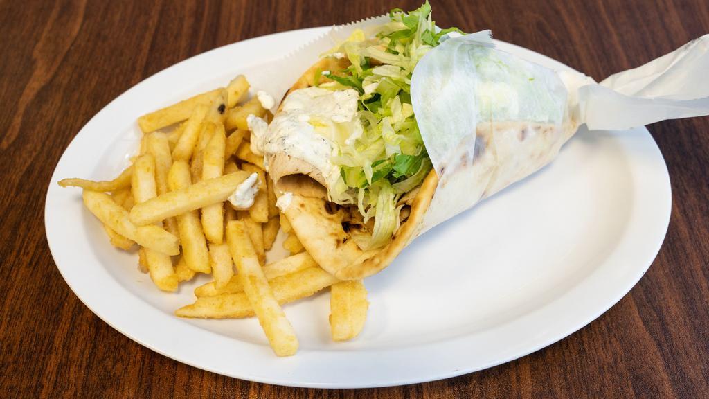 Chicken Gyro Platter · Seasoned chicken, herbs and spices slow roasted and carved fresh off of a rotisserie.