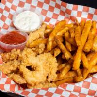 F1 Fried Shrimp Basket (6) · Crispy, fresh shrimp deep fried and seasoned. Served with cajun fries