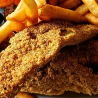 Fried Catfish Basket (2) &Shrimp(5) · 2 pieces of catfish &5 pieces deep fried with a side of your choice of fries