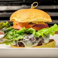Veggie Burger · Black bean burger, lettuce, tomato, pickle, swiss cheese, creole aioli.