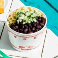 Rice & Beans. · Traditional Mexican arroz verde served with beans cooked with tomatillo, epazote and poblano...