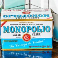 Monopolio Cubetazo. · A crisp and refreshing Mexican beer. Five cans.