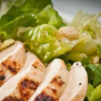 Grilled Chicken Salad · Organic spring mix, avocado, cucumber, char-grilled chicken breast, yuzu wasabi vinaigrette.