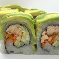 Green House Roll · Cooked salmon, cucumber & carrot, topped with avocado