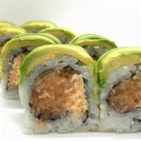 Greeny Roll · crunchy spicy salmon and spicy Kani, topped with avocado