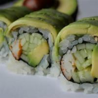 Dragon Roll · Kani, avocado & cucumber topped with avocado
