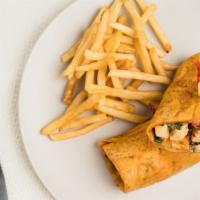 Tuscany Chicken Wrap · Grilled chicken, roasted pepper, mushroom, spinach, and cheese.
