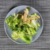 Grilled Chicken Caesar · Romaine hearts, grated pecorino cheese, home made Caesar dressing, grilled chicken breast.