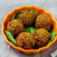 Falafel (5X) / Tahini · Homemade style, vegan and gluten-free, ground chickpeas, sesame seeds, and herbs.