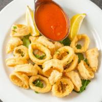 Calamari Fritti · Crispy calamari and marinara sauce.