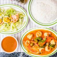 Shrimp / Camarones · Delicious Shrimp with Onions, Green Peppers and Red Peppers in a Savory Red Sauce OR Sauce o...