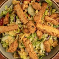 Tikka Salad · Chicken or Paneer with Tikka Sauce, Shredded Romaine, Arugula, Grape Tomatoes, Red Onions, R...
