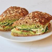 Avo And Whites · avocado, egg whites, spinach, tomato, on seven grain ciabatta