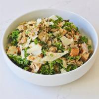 Brussels Sprout Caesar · Shaved brussels sprouts, shredded kale, parmesan crisps, homemade croutons, and lime caesar ...