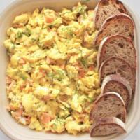 Egg Scrambles · Served with toasted country bread. Choose one:
-Hardwood Smoked Bacon: aged cheddar, caramel...