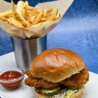 Southern Fried Chicken Sandwich · Shaved Lettuce, B&B Pickles, Sloppy Sauce, Choice of Side