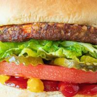 Vegan Burger · One organic vegan patty made of whole grains, seasoned veggies, and organic spices served wi...