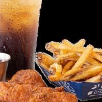 Organic, Cage-Free Chicken Strips Kid’S Meal · Two Organic, Cage-Free Chicken strips, served with your choice of Classic Olive Oil Fries or...