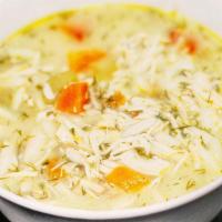 Chicken Soup · Small pieces of chicken breast, noodles, carrot, onion and Turkish seasonings.