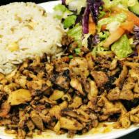 Chicken Gyro · Marinated chicken in its own juices and cooked on a rotating skewer. Shaved in thin slices a...