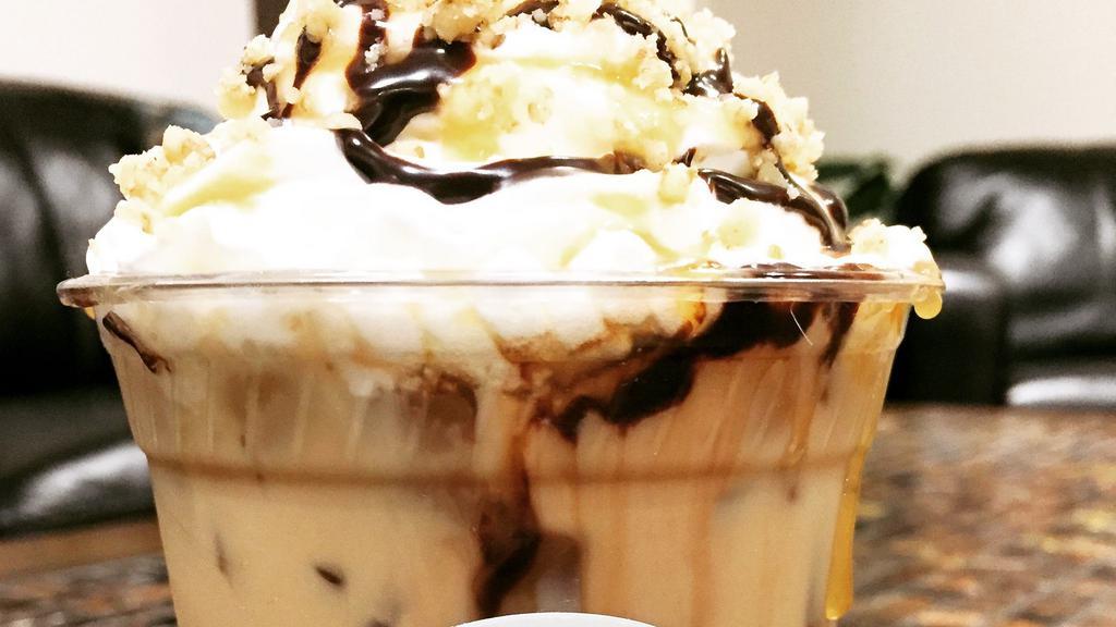 Caramel Turtle Latte · Caramel, chocolate, espresso, milk, whipped cream (if wanted), and walnuts.