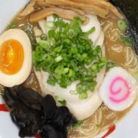 Chicken Shoyu Ramen · Soy sauce pork broth topped with white meat chicken kikurage, egg bamboo shoot and scallion
