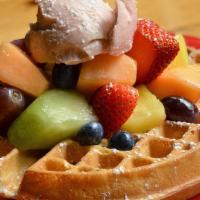Waffle With Fruit · Banana, strawberry or blueberry.
