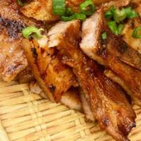 Grilled Pork Belly · Marinated and grilled pork belly served with vinegar & garlic deeping sauce.